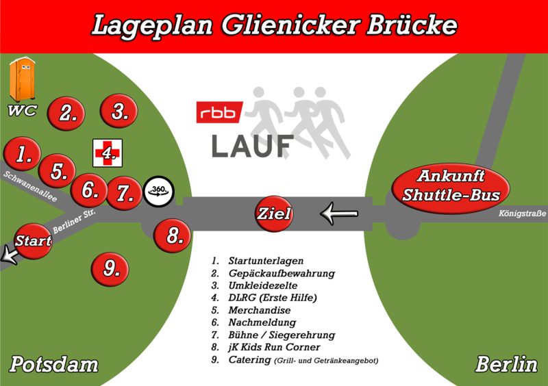 Lageplan Glienicker Brücke rbb-Lauf 2026